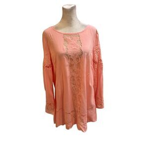 Kori America Women's Pink Lace Blouse Long Sleeve Size L Casual Top